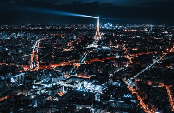 Aerial View Eiffel Tower Dense Buildings With Illuminated Lights Night2